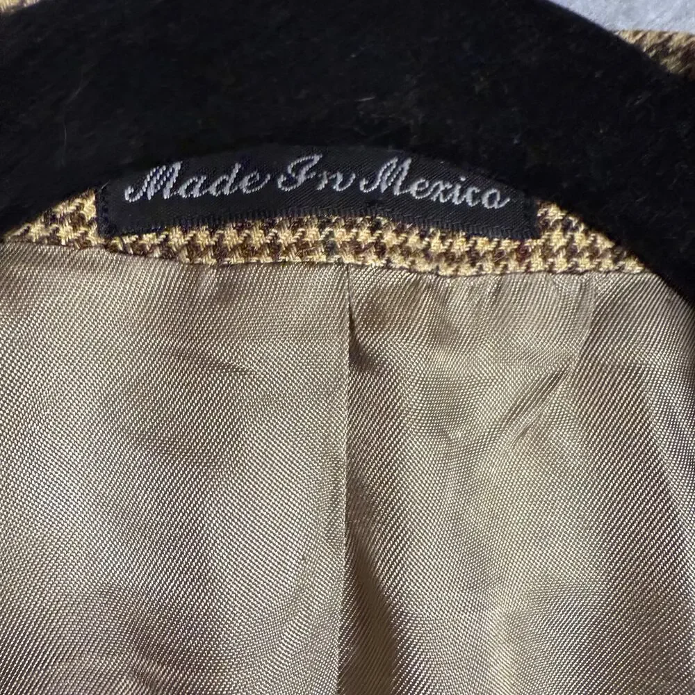 90s VTG Lauren‎ Ralph Lauren Silk Wool Brown Tweed Blazer Suit Jacket Coat 44 L